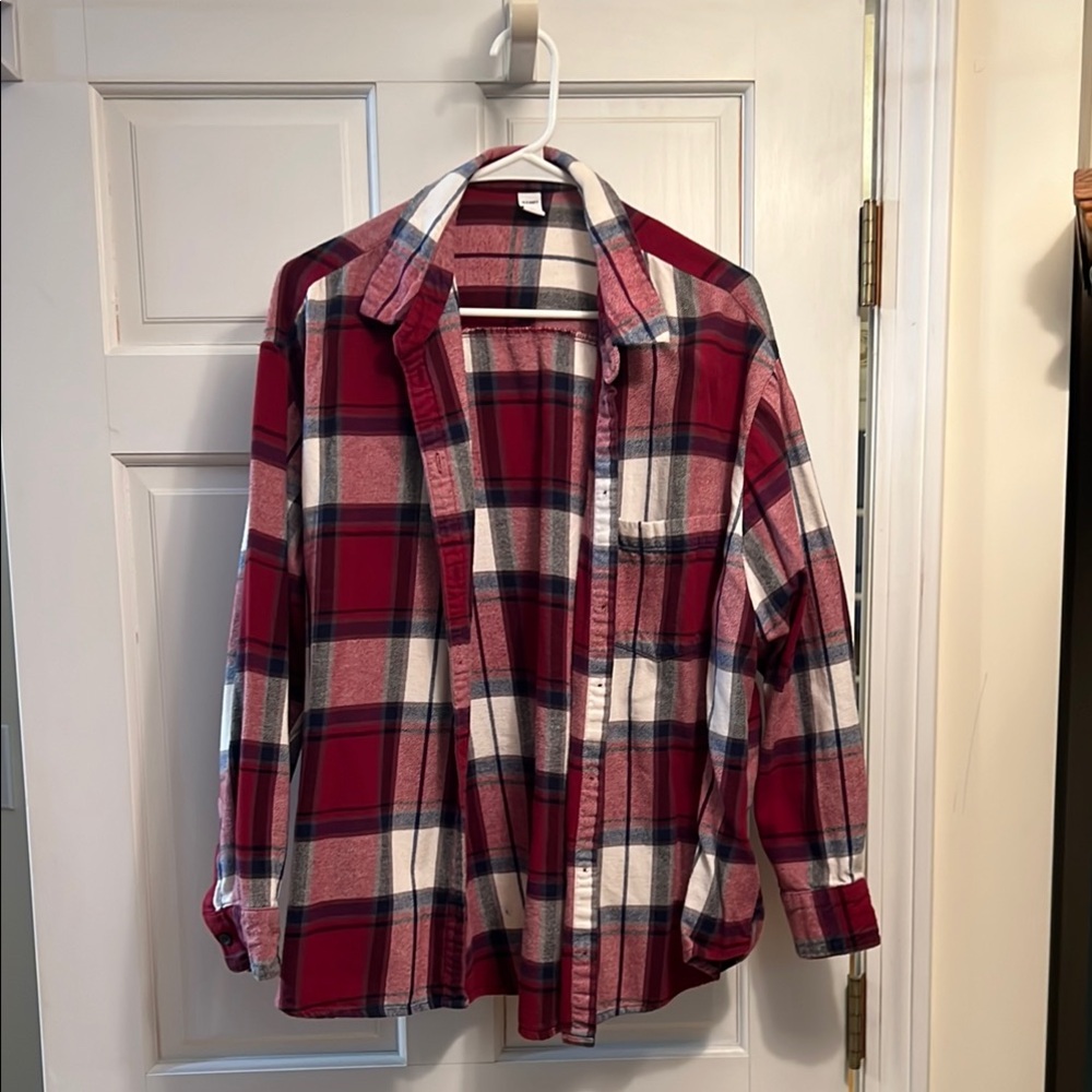 Red and White Plaid Flannel Shirt
